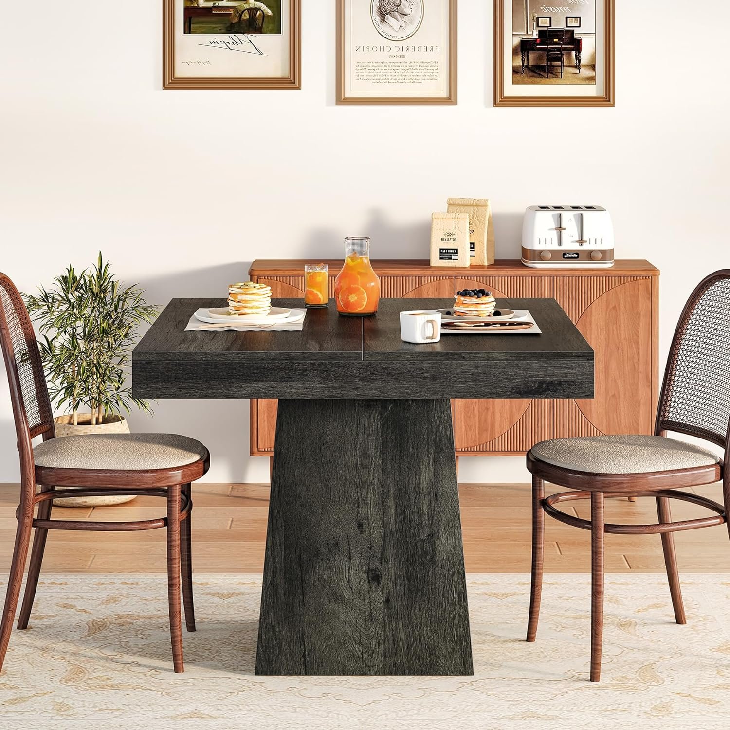81XDxZ7bt1L._AC_SL1500_.jpg LITTLE TREE Dining Table for 4 People, 31.5-Inch Square Small Kitchen Table, Farmhouse Dinner Table with Sturdy Pedestal Base for Restaurant, Dining Room, Living Room, Grey - Image 1