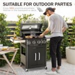 Sophia & William 4-Burner Gas BBQ Grill with Side Burner & Porcelain-Enameled Cast Iron Grates, Outdoor Cooking Propane Grills Cabinet Style Garden Barbecue Grill, 46,700BTU, Black - Image 2