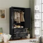Metal Wardrobe Cabinet with Hanging Rod,71" Armoire Wardrobe Closet with Adjustable Shelves,Farmhouse Steel Clothing Storage Cabinets for Bedroom,Office,Laundry Room Black - Image 5
