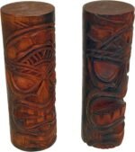 Things2Die4 Set of 2 Natural Standing Tiki Totems, 8-Inch Hand-Carved Wooden Statues, Polynesian Tribal Decor, Rustic Brown Finish, Indoor Display, Eclectic Island Home Accent - Image 2