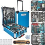 Arcwares 799pcs Aluminum Trolley Case Tool Set Silver, House Repair Kit Set, Household Hand Tool Set, with Tool Belt