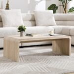 Modern Boho Faux Marble Coffee Table, 47" Travertine Pattern Waterfall Rectangular Center Table in a Scandinavian Style for Living Room with Sturdy Wood Frame, Thick Legs & Easy Assembly - Image 4