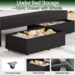 Furnulem Queen Bed Frame with Charging Station and LED Lights, Grey Upholstered Headboard with Shelves, Metal Platform Bed with 2 Under-Bed Storage (Fabric Drawer on Wheels), No Box Spring Needed - Image 6