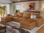 EASE MOOSE Brown Faux Leather Sectional Sofa,Leather Sectional Couch with Deep Seat,Extra Large U Shaped Couch,Oversized Modular Modern Scratch Resistant Sofas - Image 9