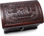 NOVICA Tooled Leather And Wood Handcrafted Treasure Chest Jewelry Box With Organizer Tray, 'Inca Domain' - Image 3