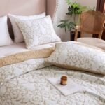 mixinni Quilt King Size Reversible Soft Cotton 3-Piece Beige Embroidery Pattern Elegant Quilt Set with Embroidered Decorative Shams Soft Bedspread&Coverlet Set-King Size - Image 3