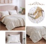 mixinni Quilt King Size Reversible Soft Cotton 3-Piece Beige Embroidery Pattern Elegant Quilt Set with Embroidered Decorative Shams Soft Bedspread&Coverlet Set-King Size - Image 6