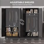 Metal Armoire Wardrobe Closet with Hanging Rod,71H Metal Cabinet with Doors and Shelves,Freestanding Bedroom Armoire Closet,Storage Cabinets for Bedroom,Office,Laundry Room(Black) - Image 3