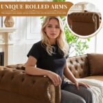 Modern Chesterfield Sofa Couch, 85.5-inch Faux Leather 3-Seater Sofa with Rolled Arms and Tufted Button for Living Room, Office, Brown - Image 4