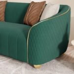 3-Piece Luxury Velvet Sofa Set for Living Room, Elegant Design Couch Set with Curved Armrests and Gold Edge Trim, Tufted Upholstered Couch with Gold Metal Legs (Green, 3+1+1 Set) - Image 8