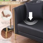 FOTOSOK 78'' Couch Sofa, Black Couches for Living Room, Comfy Sofas Faux Leather Sofa 3 Seater Couches with 2 Throw Pillows and Gold Metal Legs, Deep Seat Sofas for Home, Office (Black) - Image 7