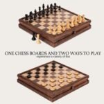 A&A 15 inch Walnut Wooden Chess Set with Storage Drawer, Triple Weighted Pieces, 3.0 inch King Height, Walnut & Maple Inlay, 2 Extra Queen, Classic 2 in 1 Chess and Checkers Board Game - Image 2