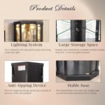 Corner Curio Cabinet, 70" H Lighted Glass Display Cage with Tempered Glass Doors and 5 Adjustable Shelves, Light Bulb Inclued, Wine Bar China Cabinet for Living Room (Black) - Image 5