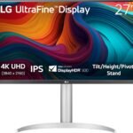 LG 27UP650K-W 27-inch Ultrafine 4K UHD (3840 x 2160) IPS Computer Monitor, 60Hz, 5ms, DisplayHDR 400, Reader Mode, Flicker Safe, HDMI, DisplayPort, Tilt/Height/Pivot Adjustable Stand, White