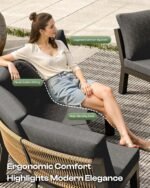 Outdoor Aluminum Patio Furniture Set, 7 Piece Curved Outdoor Sectional Sofas with Coffee Table, PE Rope Patio Conversation Sets, All-Weather Patio Couch Sets with Cushions, Graphite - Image 5