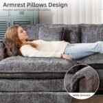 GNIXUU 112" Modular Cloud Couch Sofa, Modern Chenille L Shaped Sectional Couches for Living Room, Comfy Deep 4 Seater Sofa with Movable Ottoman & 2 Pillows(Gray) - Image 8