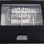 My Personal Memories Custom Personalized Jewelry Box, Tray & Organizer with Glass Top - Customized and Engraved Accessories Gift for Mom, Wife, Her (Medium 7.5" X 6", Midnight Black)