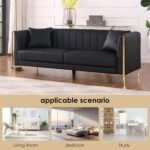 FOTOSOK 78'' Couch Sofa, Black Couches for Living Room, Comfy Sofas Faux Leather Sofa 3 Seater Couches with 2 Throw Pillows and Gold Metal Legs, Deep Seat Sofas for Home, Office (Black) - Image 6