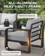 Aluminum Outdoor Patio Furniture Set, 4 Piece Oversized Patio Conversation Sets Widened Armrest & Ultra-Thick Cushions, Heavy Duty Modern Sectional Furniture for Backyard, Porch, Gray - Image 5