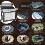 Sophia & William 6-Burner Propane Gas BBQ Grill with Side Burner & Porcelain-Enameled Cast Iron Grates, Stainless Steel Barbecue Grills Outdoor Cooking for Outside, 665 SQ.IN. Cooking Area, 65,800BTU - Image 5