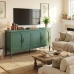 RoyalCraft 59" Buffet Cabinet with Storage, Vintage Sideboard with Adjustable Shelves & Carved Handle, Mid Century Modern Painted Credenza Coffee Bar for Kitchen, Dining Room, Forest Green - Image 8