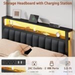 Furnulem Queen Bed Frame with Charging Station and LED Lights, Grey Upholstered Headboard with Shelves, Metal Platform Bed with 2 Under-Bed Storage (Fabric Drawer on Wheels), No Box Spring Needed - Image 8