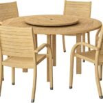 Amazonia Powell 7-Piece Wood Patio Dining Set | Round Eucalyptus Table with Lazy Susan | Ideal for Outdoors