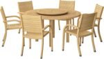 Amazonia Powell 7-Piece Wood Patio Dining Set | Round Eucalyptus Table with Lazy Susan | Ideal for Outdoors