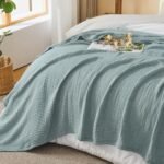 EMME Cotton Muslin Large Throw Blanket Couch Breathable Gauze Soft Lightweight Bed Blankets Adults (Heather Teal, 50"x70") - Image 6