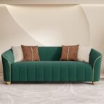 3-Piece Luxury Velvet Sofa Set for Living Room, Elegant Design Couch Set with Curved Armrests and Gold Edge Trim, Tufted Upholstered Couch with Gold Metal Legs (Green, 3+1+1 Set) - Image 6