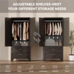 Metal Wardrobe Cabinet with Hanging Rod,71" Armoire Wardrobe Closet with Adjustable Shelves,Farmhouse Steel Clothing Storage Cabinets for Bedroom,Office,Laundry Room Black - Image 3