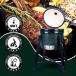 Ceramic Kamado Charcoal BBQ Grill and Smoker, Stainless Steel Grates -15" Ceramic with Tall Stand (GREEN) - Image 3