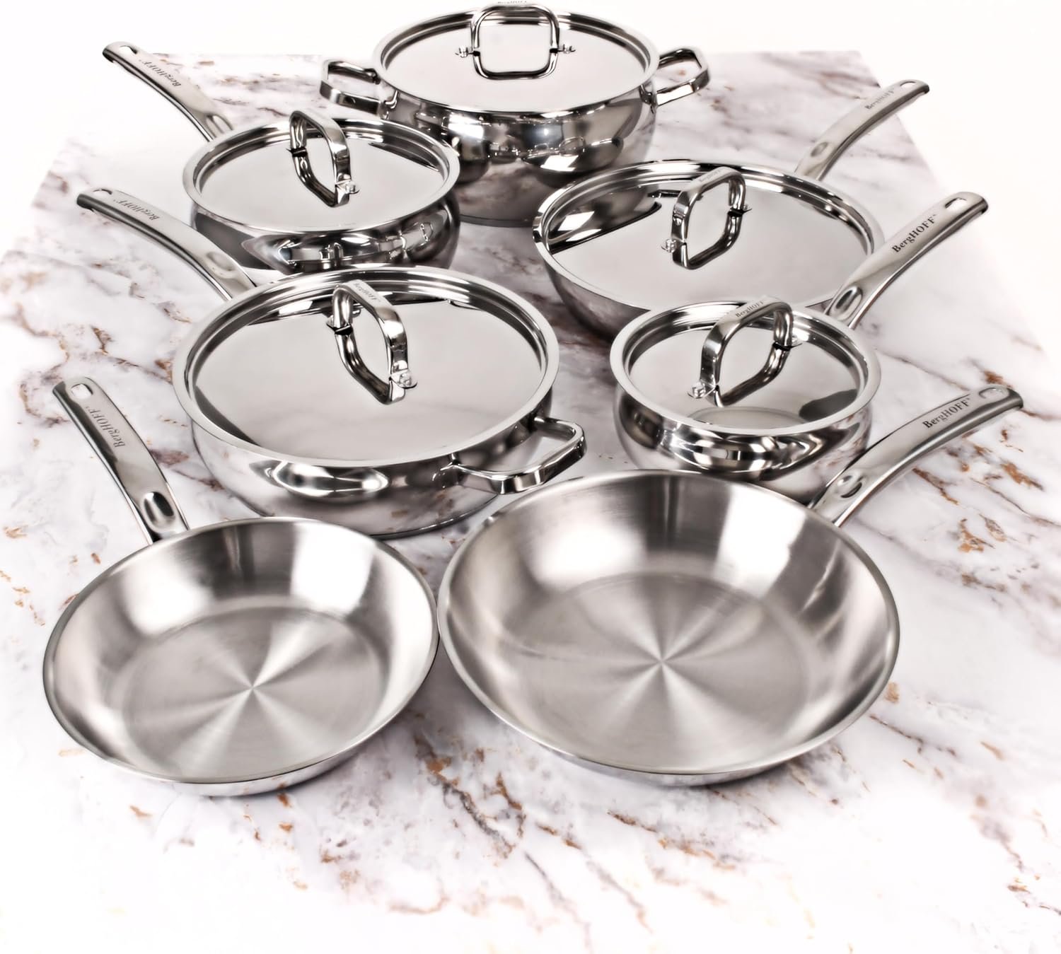 81vl-o8gjRL._AC_SL1500_.jpg BergHOFF Belly Shape 18/10 Stainless Steel 12Pc Cookware Set, Metal Lids, Fast, Evenly Heat, Induction Cooktop Ready - Image 1