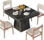 LITTLE TREE Dining Table for 4 People, 31.5-Inch Square Small Kitchen Table, Farmhouse Dinner Table with Sturdy Pedestal Base for Restaurant, Dining Room, Living Room, Grey - Image 3