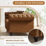 Modern Chesterfield Sofa Couch, 85.5-inch Faux Leather 3-Seater Sofa with Rolled Arms and Tufted Button for Living Room, Office, Brown - Image 5