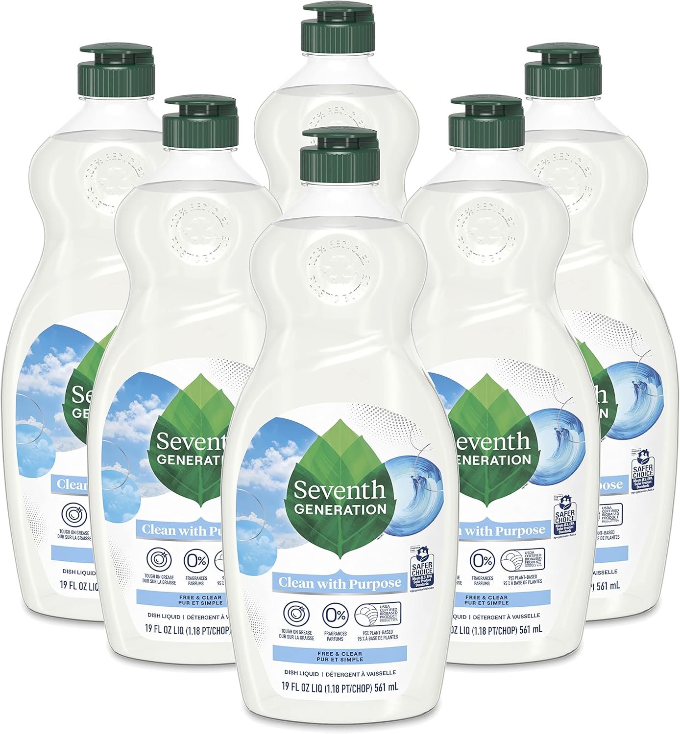 81xpzoOmXkL._AC_SL1500_.jpg Seventh Generation Dish Liquid Soap Free & Clear liquid soap Pack of 6 Dishwashing Soap Dish Soap for sensitive skin 19 oz - Image 1