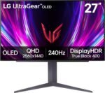 LG ‎27GS93QE 27-inch Ultragear OLED Gaming Monitor QHD 1440p 240Hz 0.03ms DisplayHDR True Black 400 AMD FreeSync Premium Pro NVIDIA G-Sync HDMI 2.1 DisplayPort Tilt/Height/Pivot Stand Black