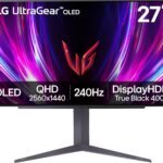 LG ‎27GS93QE 27-inch Ultragear OLED Gaming Monitor QHD 1440p 240Hz 0.03ms DisplayHDR True Black 400 AMD FreeSync Premium Pro NVIDIA G-Sync HDMI 2.1 DisplayPort Tilt/Height/Pivot Stand Black