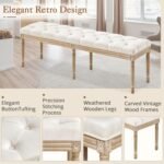 LUE BONA 60" Fabric End of Bed Bench, Upholstered Tufted French Bedroom Bench with Carved Legs for Bedroom End of King Size Bed, Living Room, Beige - Image 5