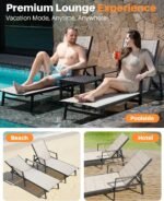 Outdoor Chaise Lounge Set of 2, Never-Rust Aluminum Patio Lounge Chairs with 3D Ultra-Thick Textilene, 6-Position Adjustable Backrest Pool Loungers for Sunbathing, Poolside, Beach, Lawn - Image 6