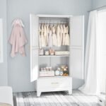71" H Metal Armoire Wardrobe Closet, Adjustable Shelve, Clothes Metal Wardrobe Cabinet for Bedroom (1 Drawer, White) - Image 5