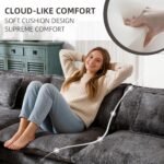 GNIXUU 112" Modular Cloud Couch Sofa, Modern Chenille L Shaped Sectional Couches for Living Room, Comfy Deep 4 Seater Sofa with Movable Ottoman & 2 Pillows(Gray) - Image 3