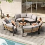 Outdoor Patio Furniture Set, 7 Piece Aluminum Curved Outdoor Sectional Sofas with Modular Coffee Table, PE Rope Patio Conversation Sets, All-Weather Patio Sofa Sets with Cushions, Gray - Image 8