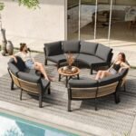 Outdoor Aluminum Patio Furniture Set, 7 Piece Curved Outdoor Sectional Sofas with Coffee Table, PE Rope Patio Conversation Sets, All-Weather Patio Couch Sets with Cushions, Graphite - Image 8
