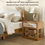 Morden Fort Solid Wood Queen Bed Frame with Headboard and 2 Nightstands,Platform Bed Frame with Knit Upholstered Headboard,Heavy Duty Bed Frame with Wood Slats Support,No Box Spring Needed-Light Brown - Image 6