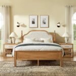 Morden Fort Solid Wood Queen Bed Frame with Headboard and 2 Nightstands,Platform Bed Frame with Knit Upholstered Headboard,Heavy Duty Bed Frame with Wood Slats Support,No Box Spring Needed-Light Brown - Image 8