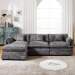 GNIXUU 112" Modular Cloud Couch Sofa, Modern Chenille L Shaped Sectional Couches for Living Room, Comfy Deep 4 Seater Sofa with Movable Ottoman & 2 Pillows(Gray)