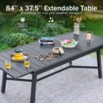 PHI VILLA 9 Pieces Outdoor Dining Set for 8, 84" Long Expandable Metal Table & Heavy-Duty Wrought Iron Chairs with Cushions, Large Furniture Set for Patio, Deck, Yard, Porch - Black - Image 2