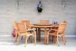 Amazonia Powell 7-Piece Wood Patio Dining Set | Round Eucalyptus Table with Lazy Susan | Ideal for Outdoors - Image 2