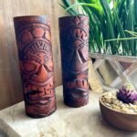 Things2Die4 Set of 2 Natural Standing Tiki Totems, 8-Inch Hand-Carved Wooden Statues, Polynesian Tribal Decor, Rustic Brown Finish, Indoor Display, Eclectic Island Home Accent - Image 4